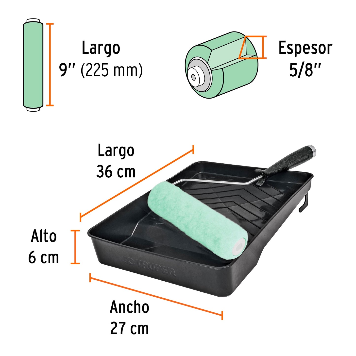 Kit charola y rodillo con maneral 13843/10739 truper Pieza