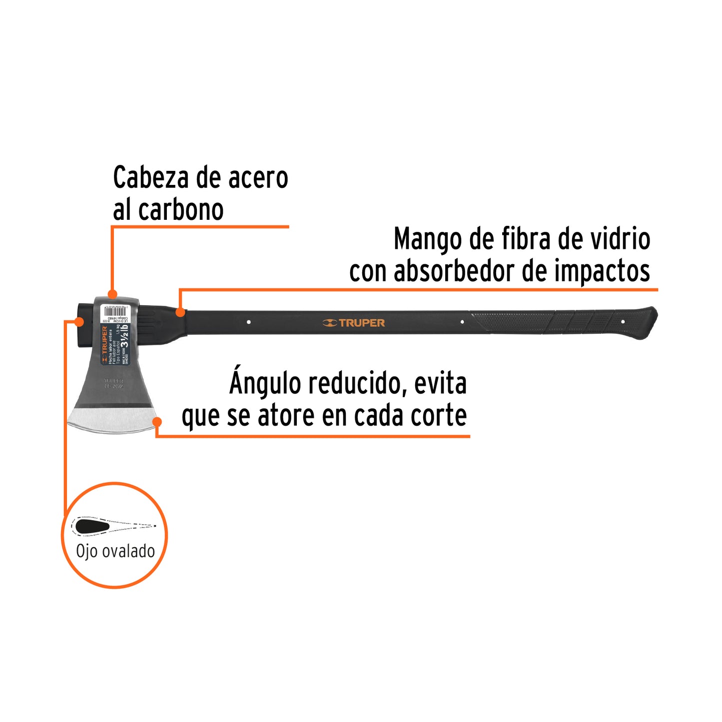 Hacha labor entera 31/2 lb mango fibra de vidrio 14980 Pieza