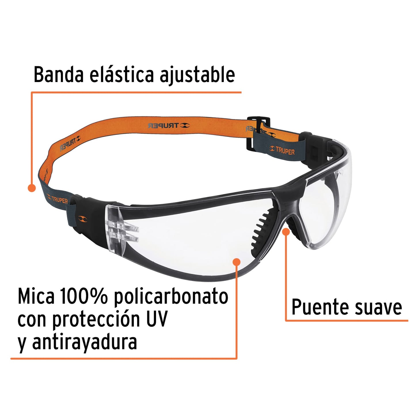 Lentes de seguridad transparente con banda elastica 15304 truper Pieza
