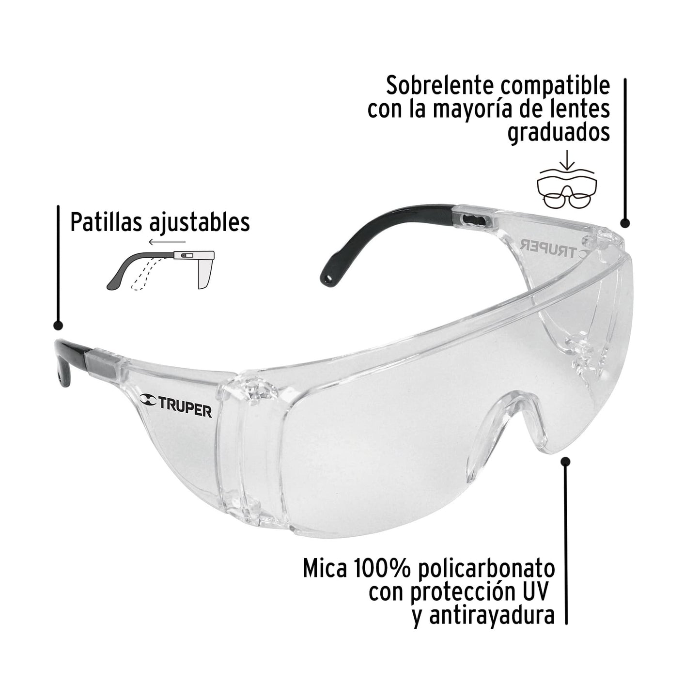 Lentes de sobreponer mica transparente Safe 14308 Truper Pieza