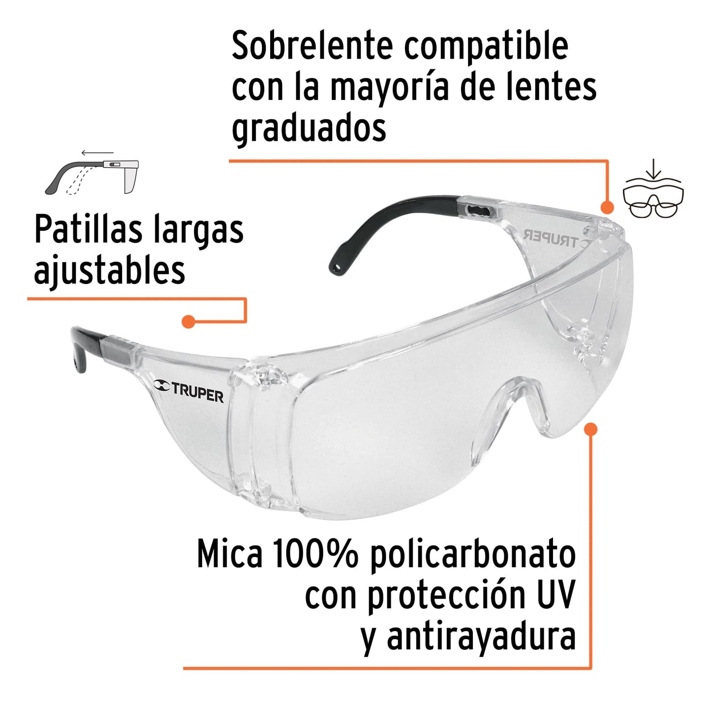 Lentes de sobreponer mica transparente Safe 14308 Truper Pieza