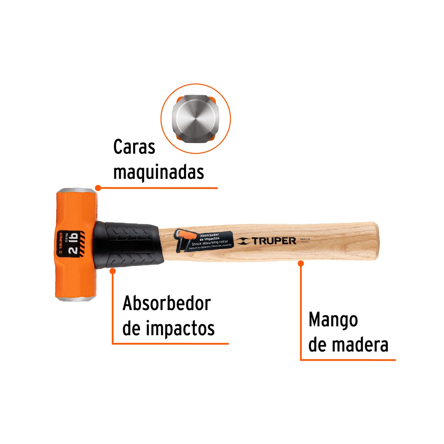 Marro octagonal 2 lbs. mango madera 12p 16506 truper Pieza
