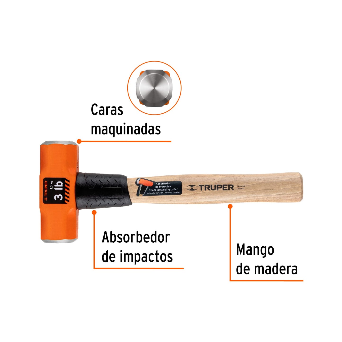 Marro octagonal 3 lbs. mango madera 12 16507 Truper Pieza