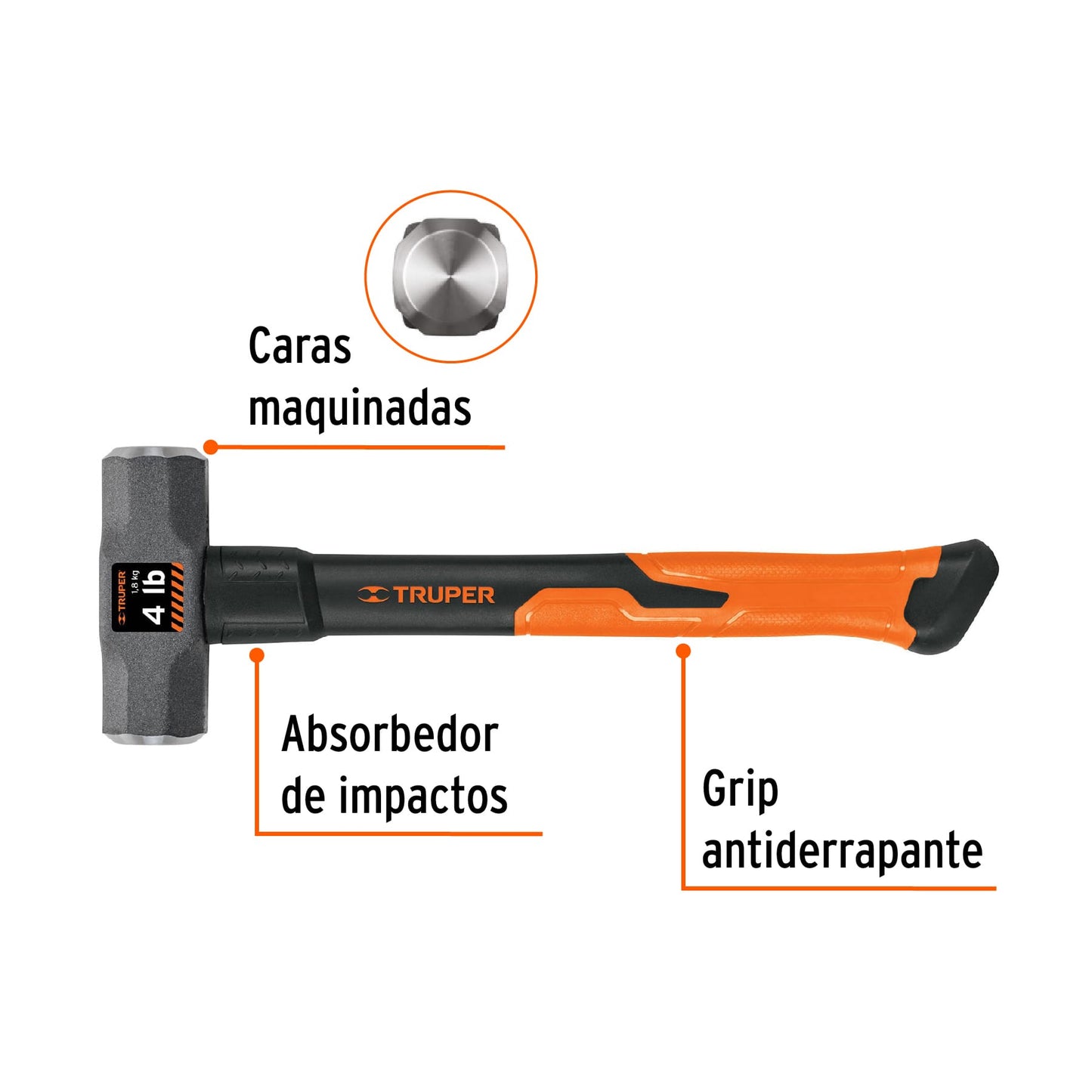 Marro octagonal 4 lbs mango fibra de vidrio Pieza