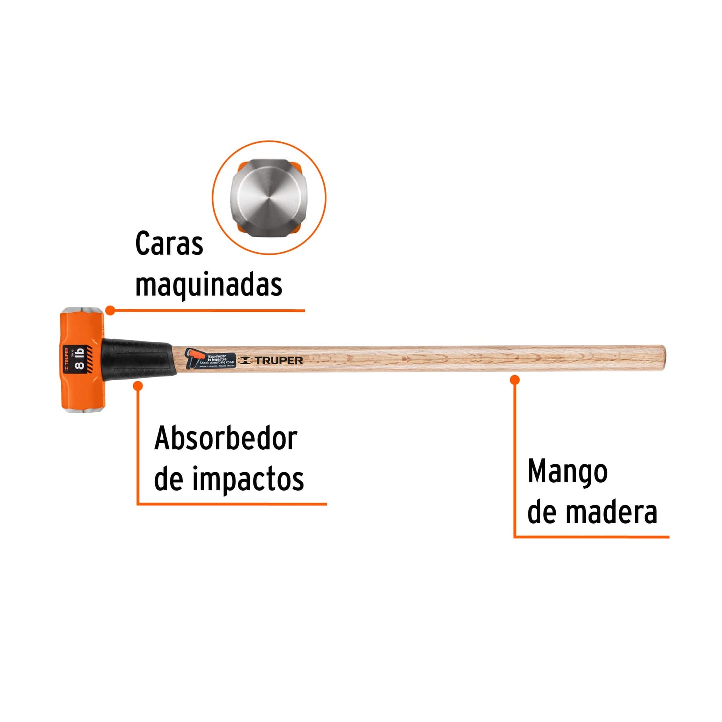 Marro octagonal 8 lbs. mango madera 36p truper Pieza