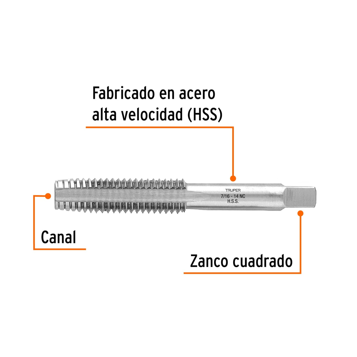 Machuelo semicónico 7/16p x 14 cuerda gruesa 11411 Truper Pieza