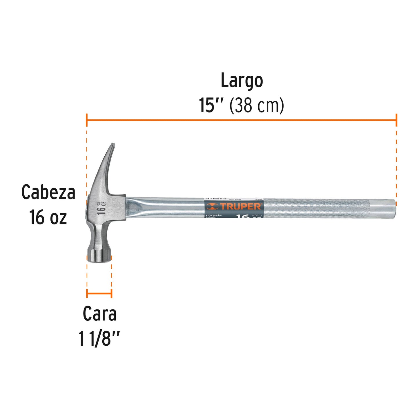 Martillo uña recta 16 oz mango tubular 16702 truper Pieza