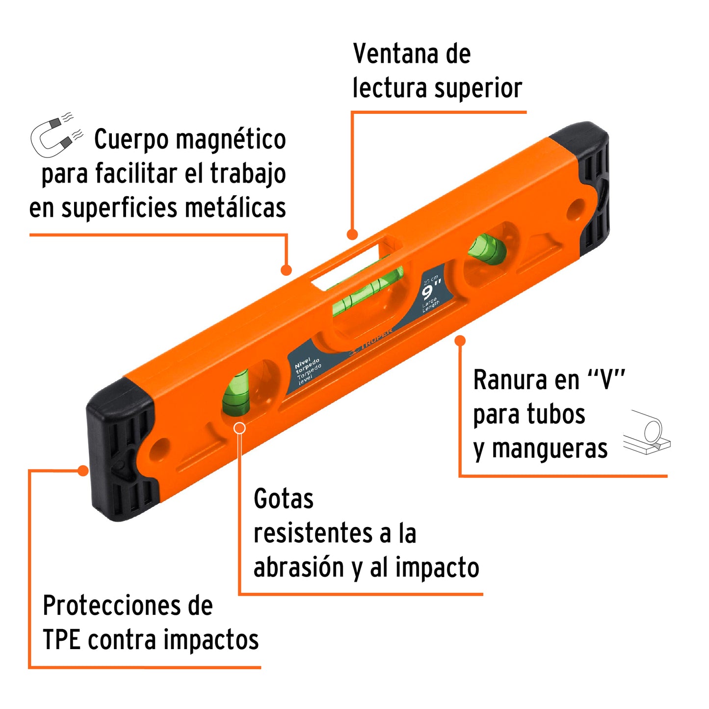 Nivel torpedo de 9 magnetico cuerpo de ABS, truper 11223 Pieza