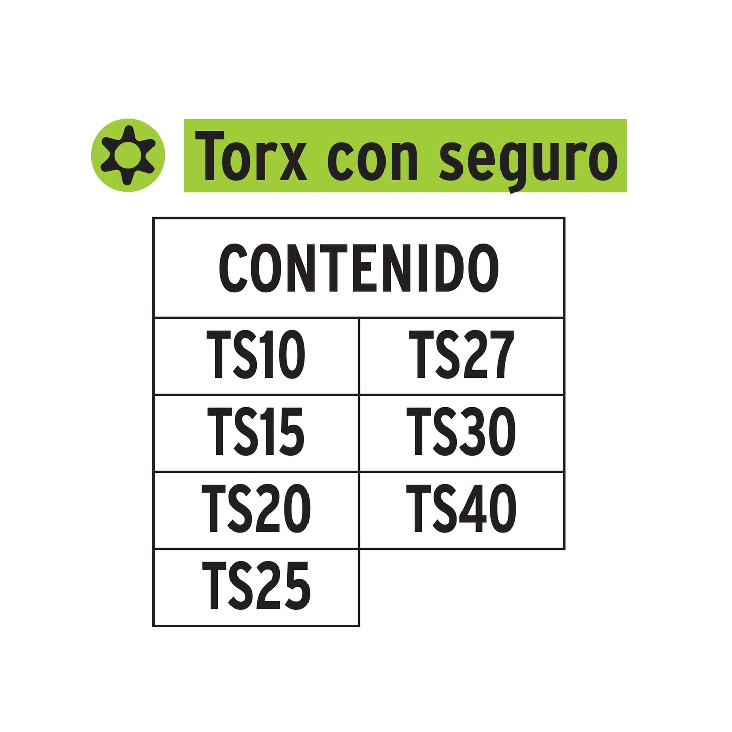 Juego de 7 puntas torx con seguro largo 2p en organizador 17813 truper Pieza