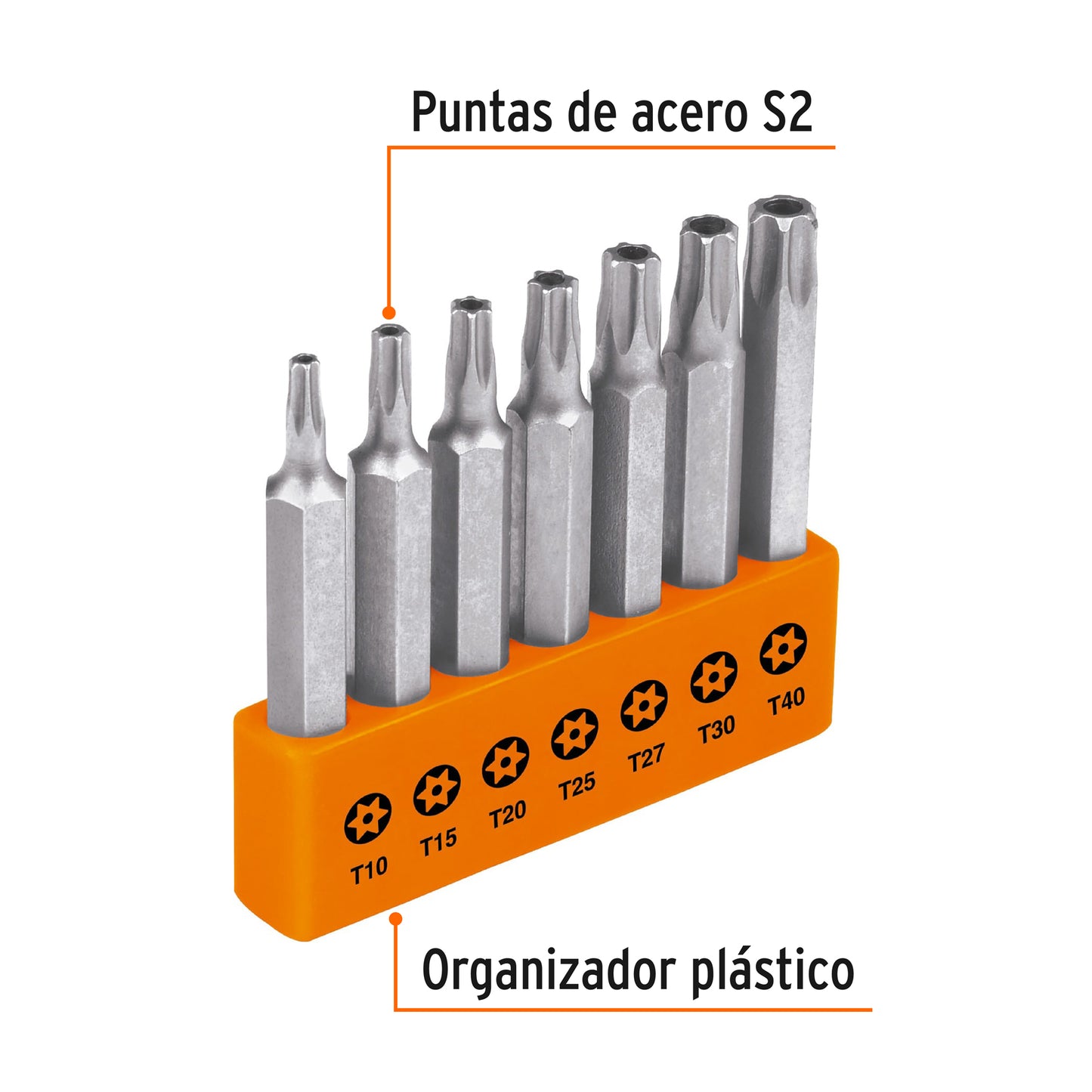 Juego de 7 puntas torx con seguro largo 2p en organizador 17813 truper Pieza