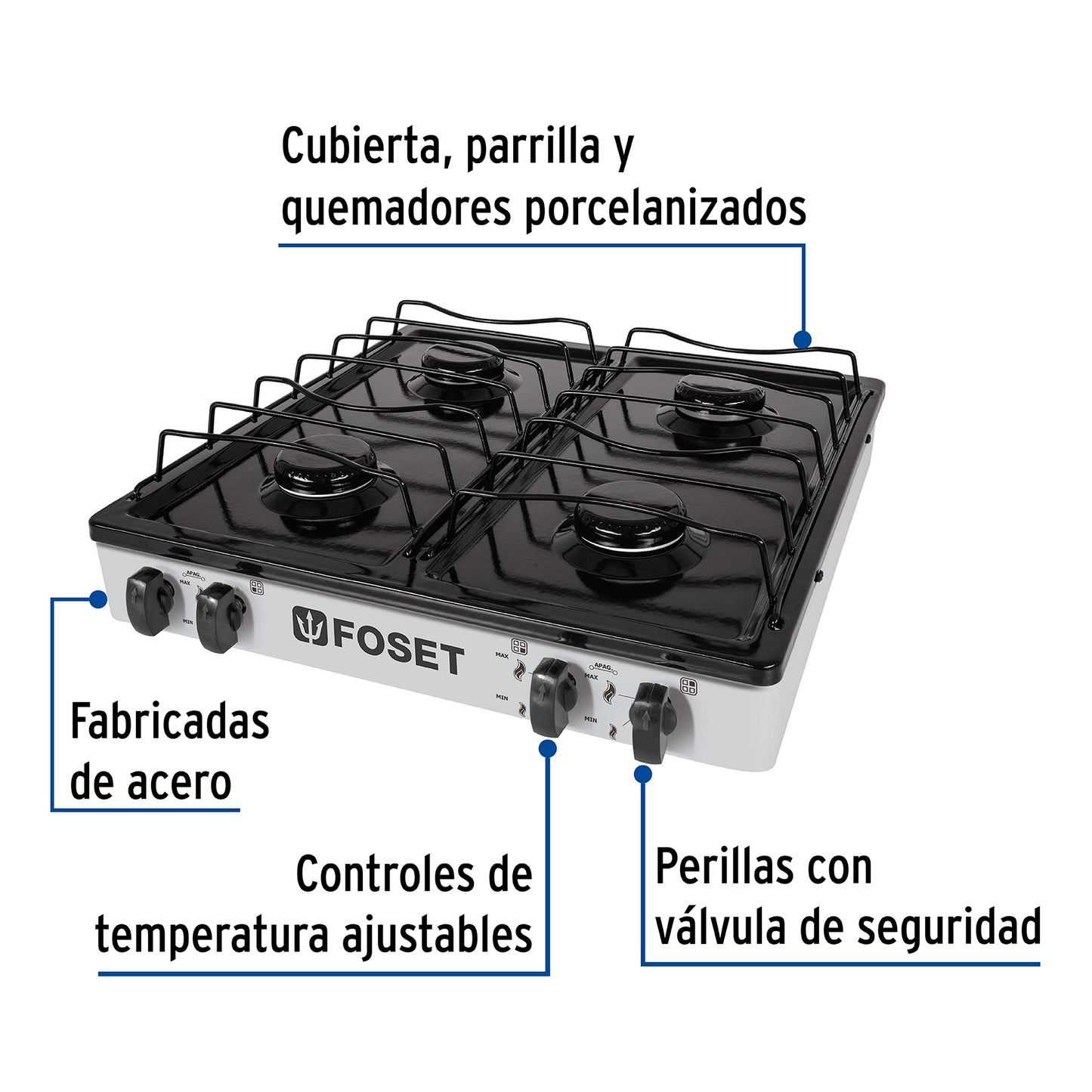 Parrilla de gas 4 quemadores color blanco 48150 Foset Pieza