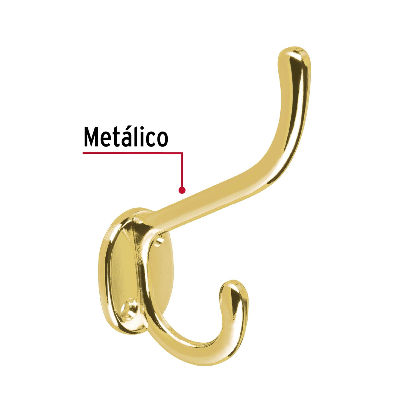 Gancho doble largo y corto tipo perchero laton brillante 48354 Hermex Pieza