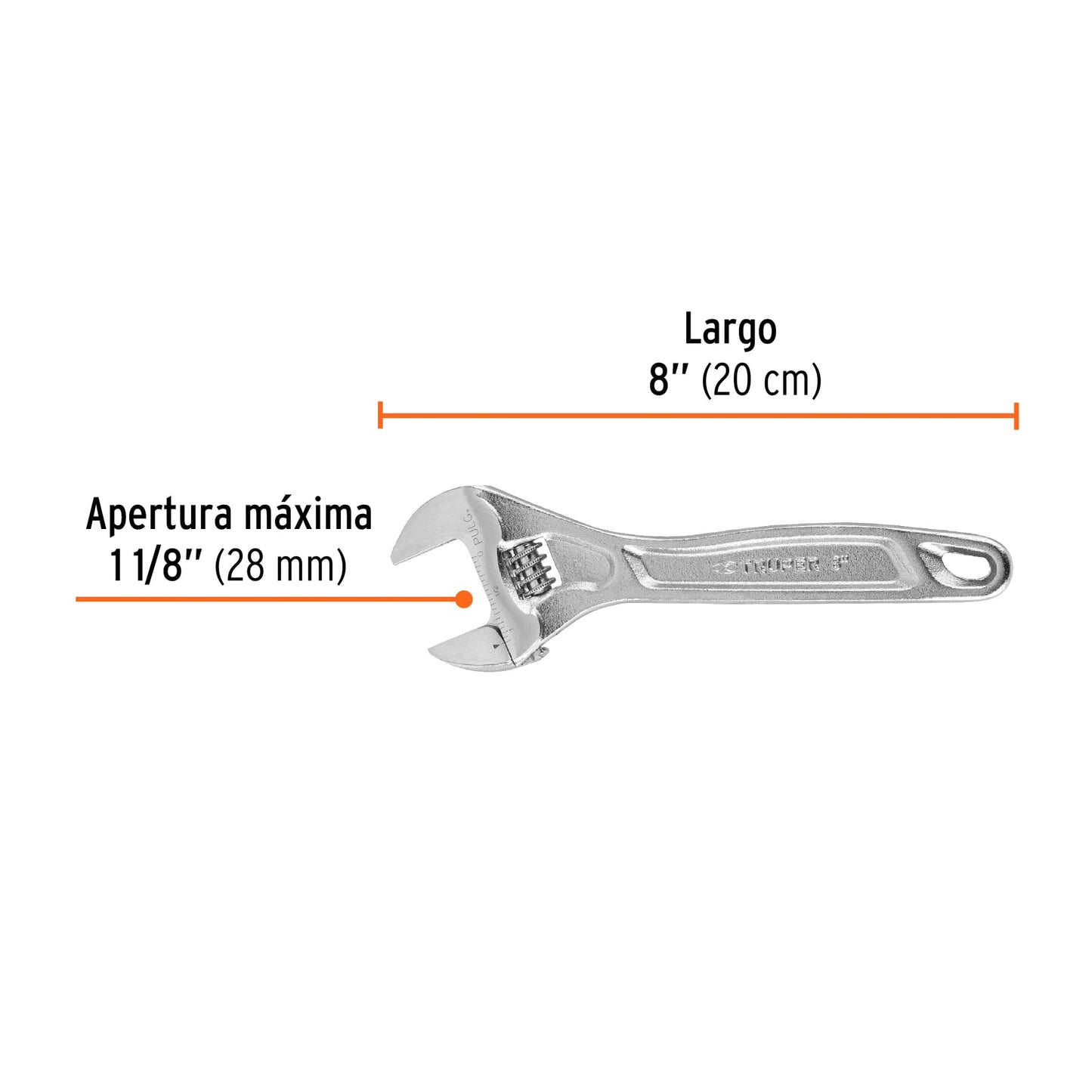 Llave perico 8p cromado grado industrial 15506 truper Pieza