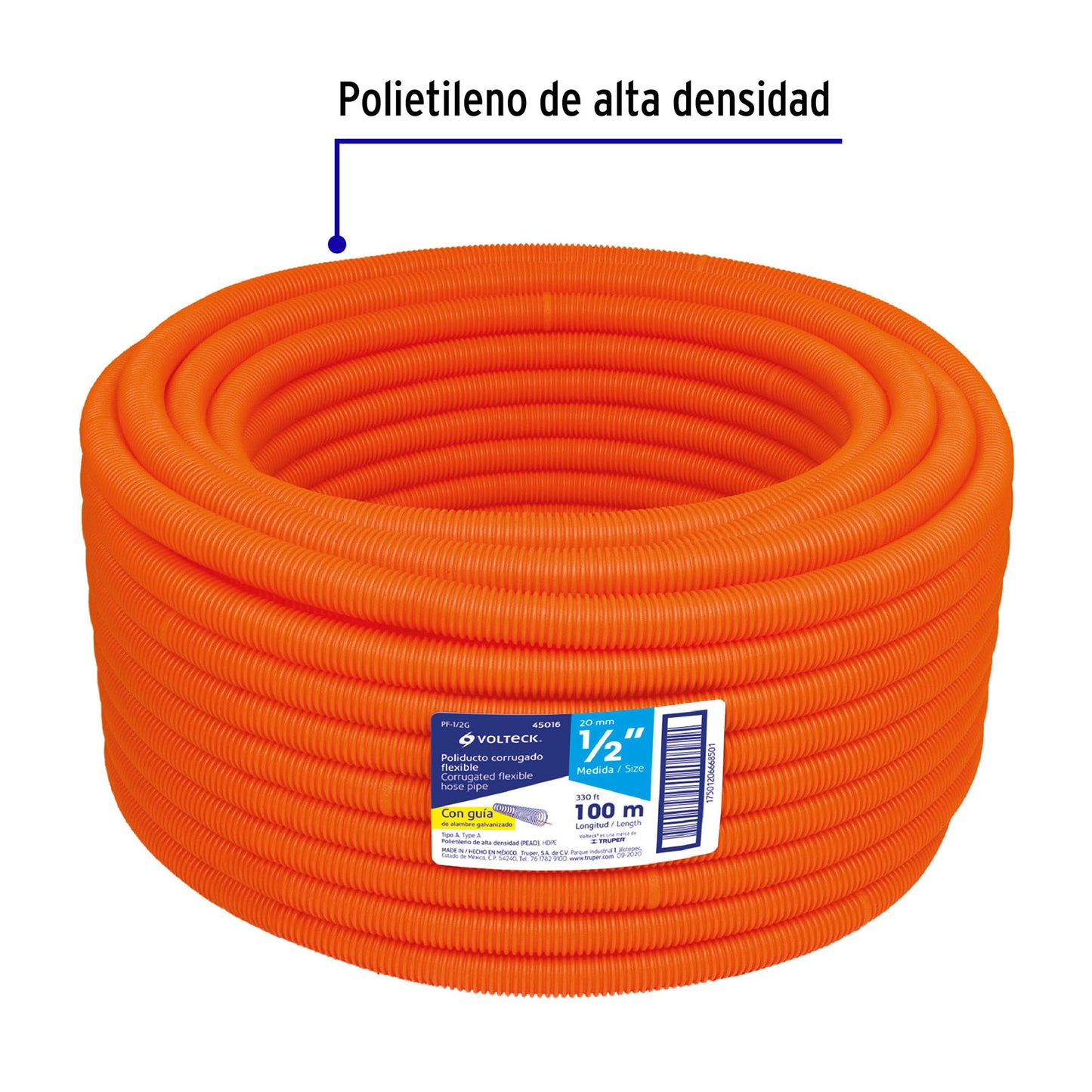 Poliducto corrugado flexible 1/2 con guia rollo 100 m 45016 Volteck Metro