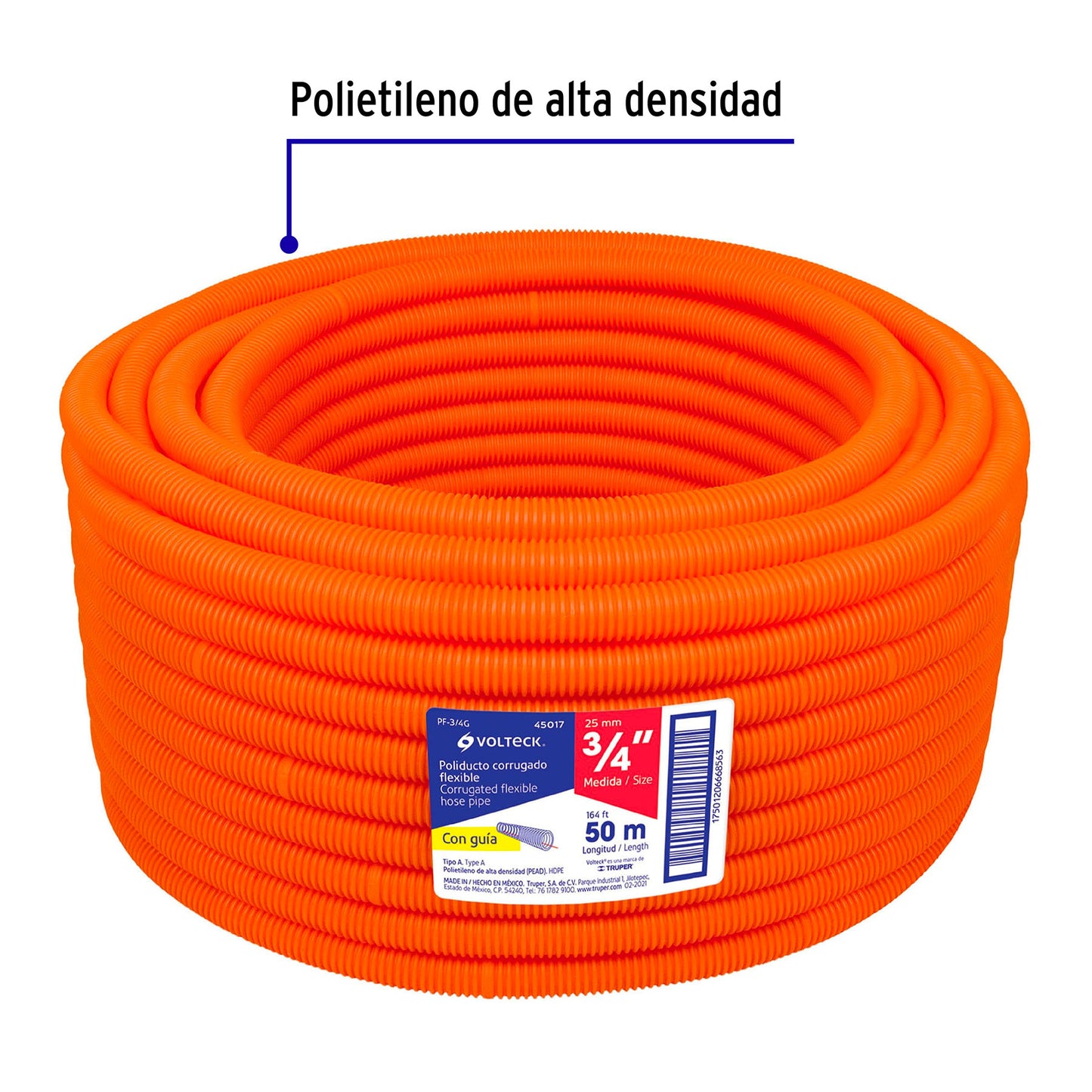 Poliducto corrugado flexible 3/4 con guia rollo 50 m 45017 Volteck Metro