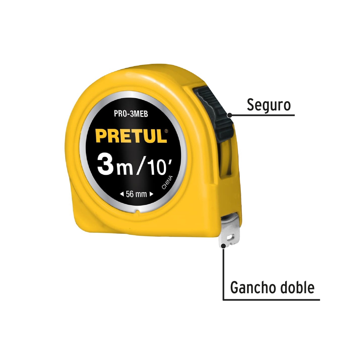 Flexometro amarillo 3 m cinta 13 mm tarjeta plastica 21605 pretul Pieza