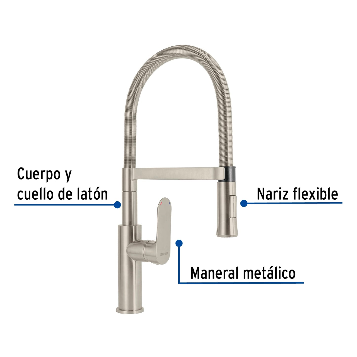 Monomando satin nariz flexible para fregadero, Riviera 45184 Foset Pieza