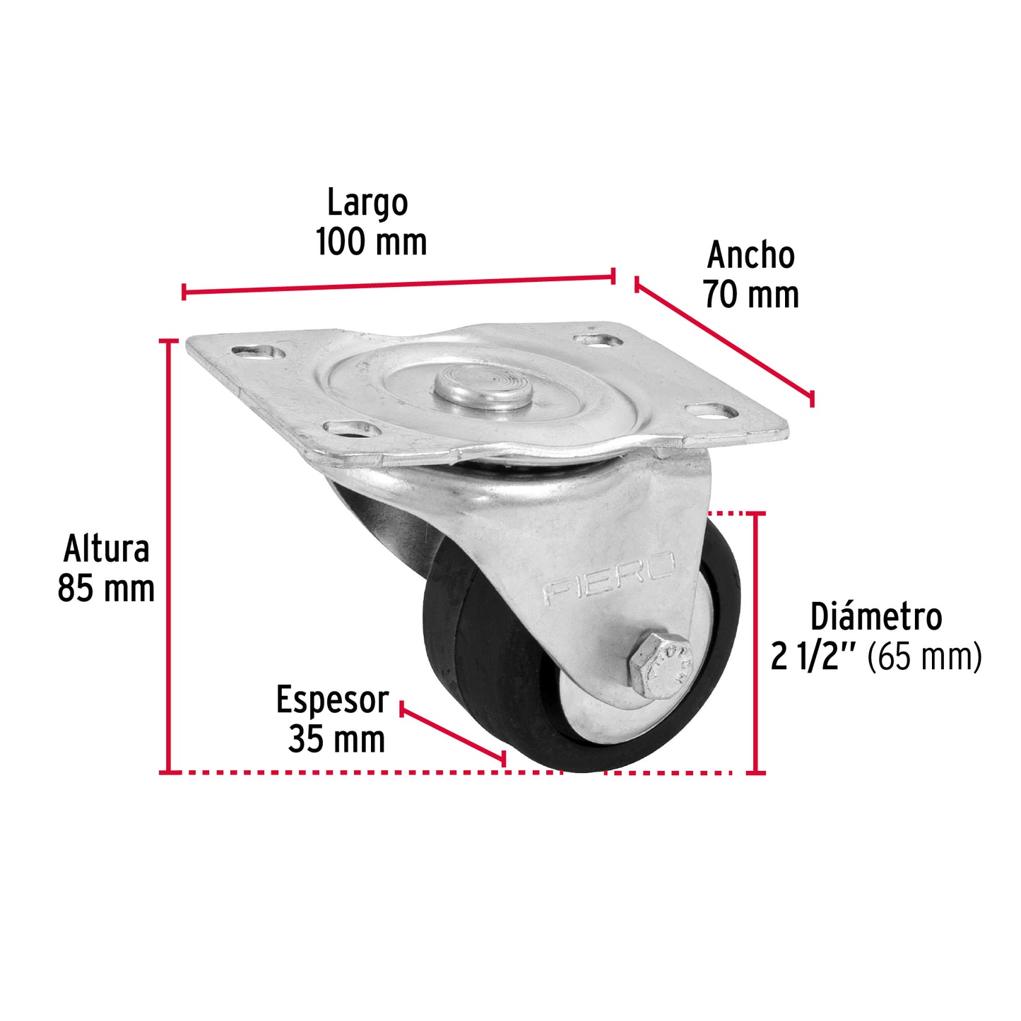 Rodaja hule 2 1/2 35 mm con balero 48608 Fiero Pieza