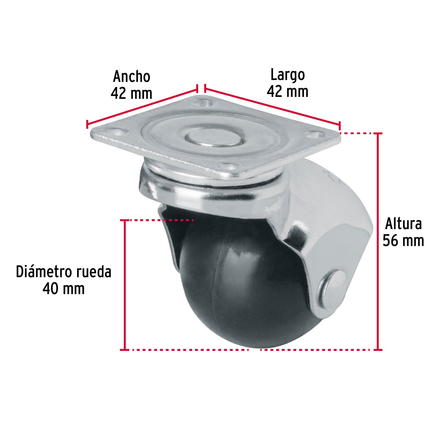 Rodaja esferica 40 mm con placa 44390 Fiero Pieza