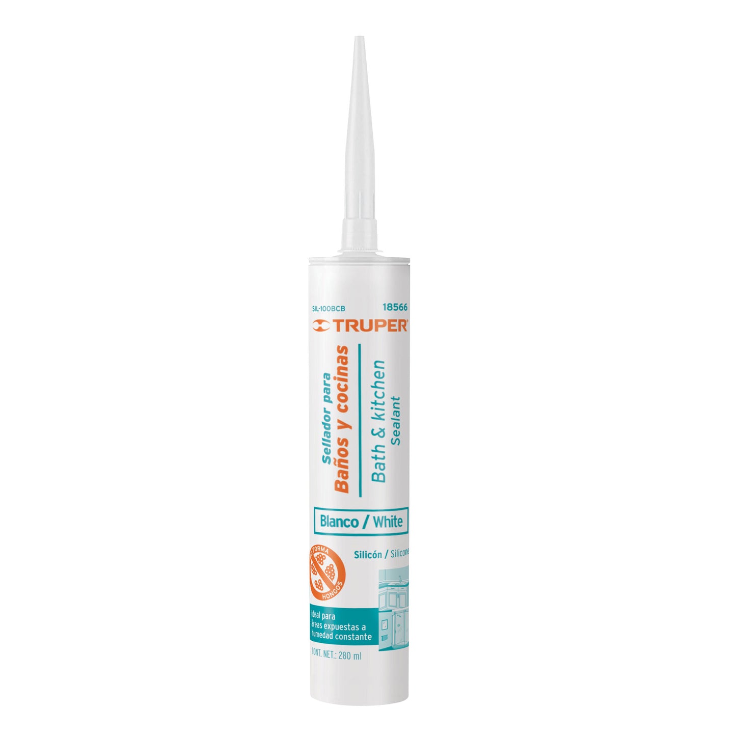 Silicón 100% para baños y cocina blanco 18566 Truper Pieza