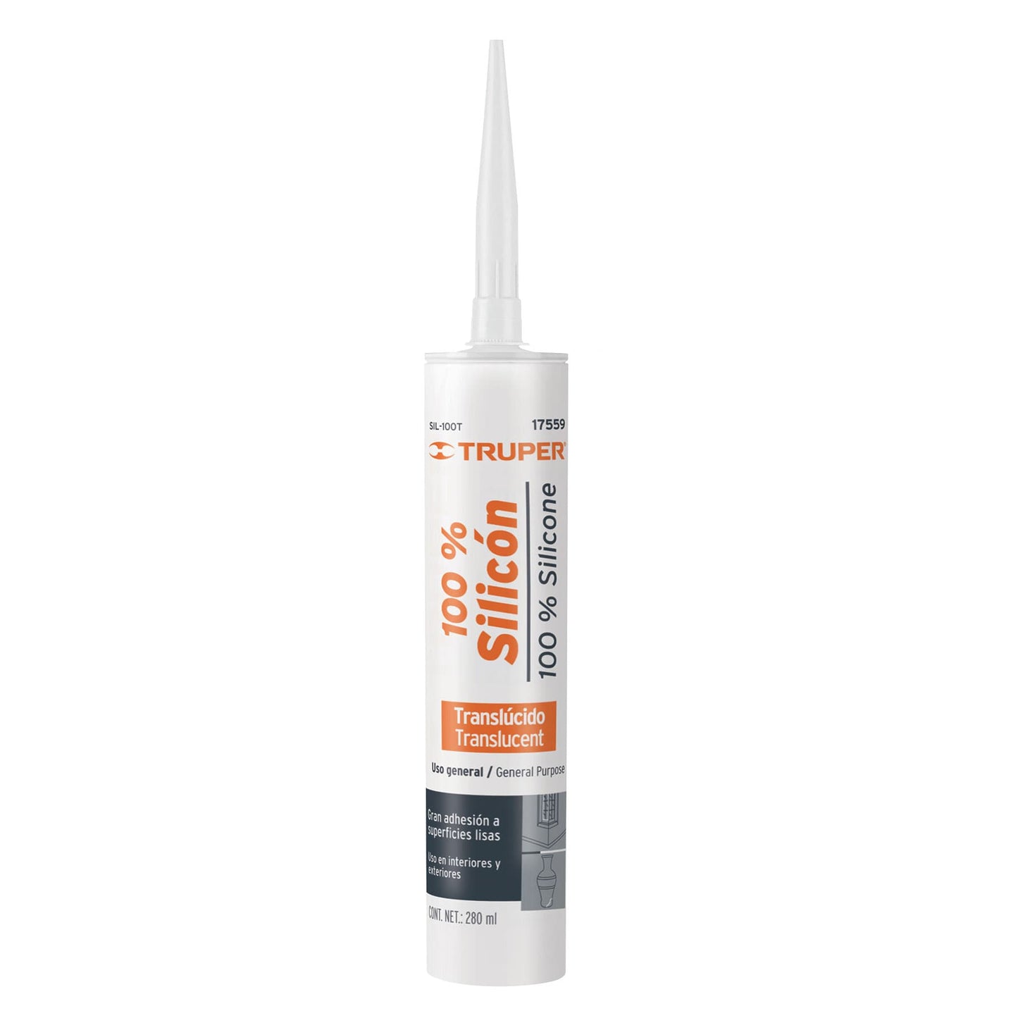 Sellador transparente 100% de silicón 280 ml 17559 Truper Pieza