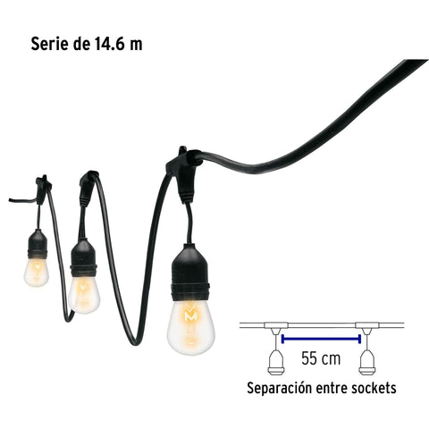 Serie de luces incandescentes para exterior 14.6 mts 49993 volteck Pieza