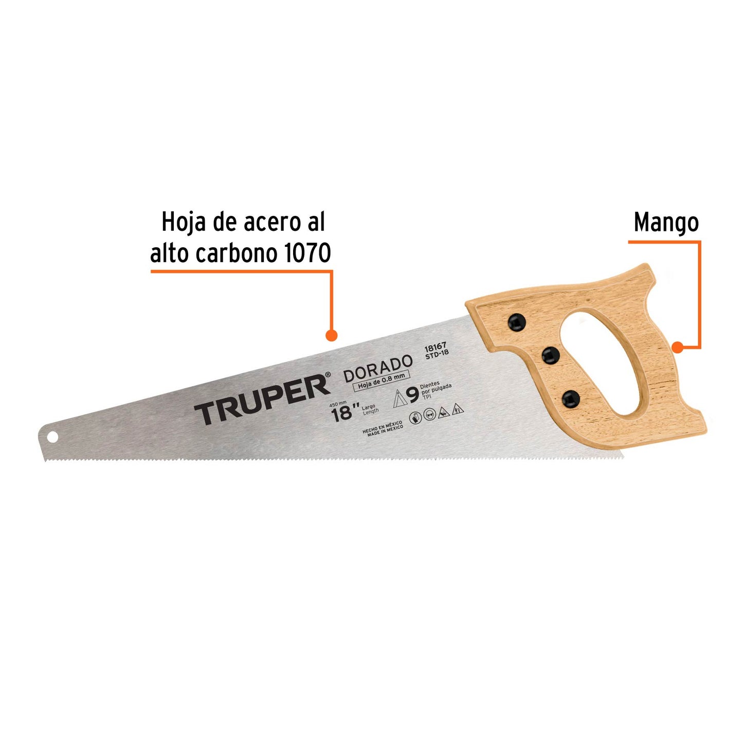 Serrucho carpintero dorado 18 pulg 18167 truper