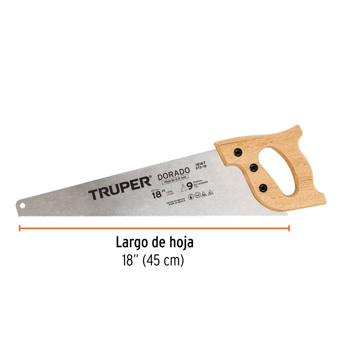 Serrucho carpintero dorado 18 pulg 18167 truper