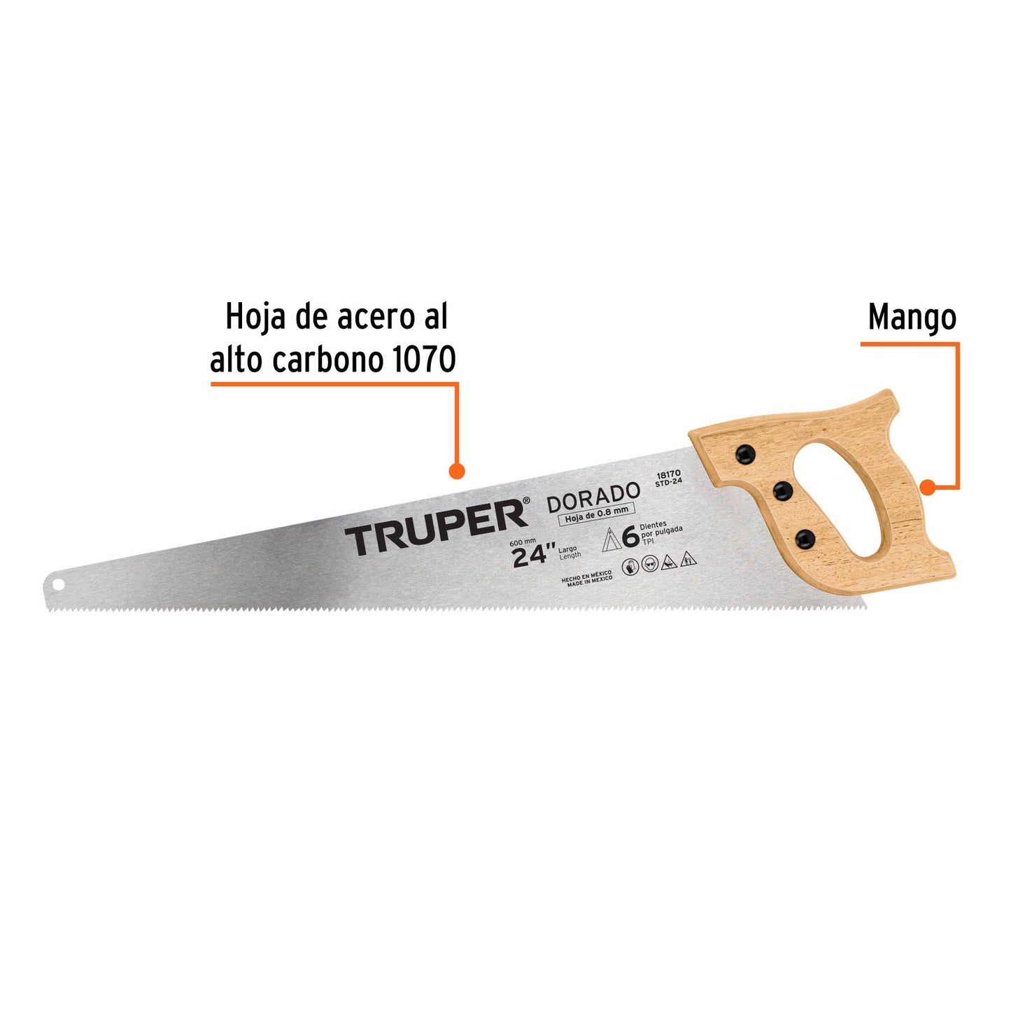 Serrucho carpintero dorado 24 pulg 18170 truper