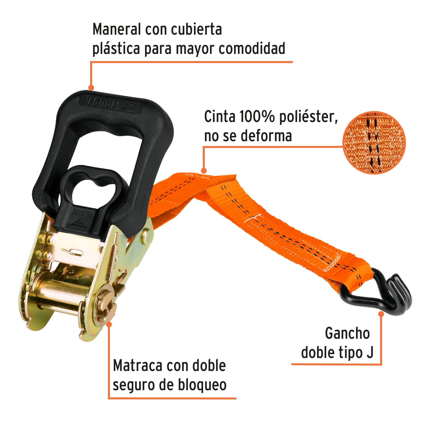 Sujetador matraca carga maxima 1000 kg 2 piezas 19285 truper Pieza