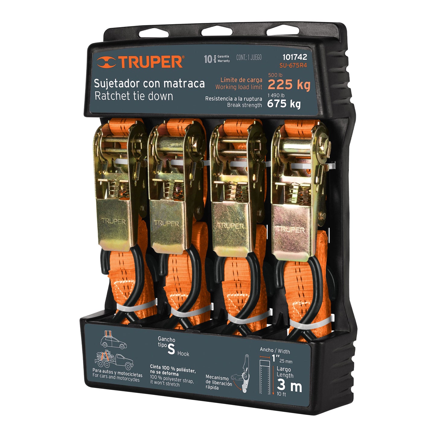 Sujetadores matraca carga max 675 kg 4 piezas 101742 Truper Pieza