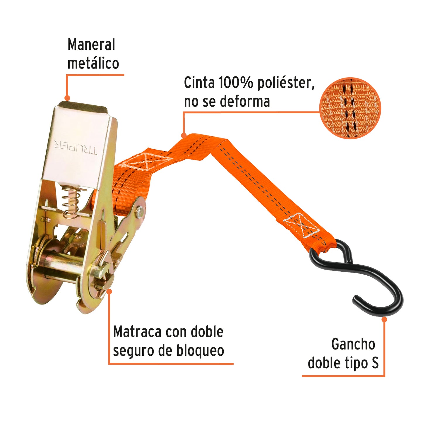 Sujetadores matraca carga max 675 kg 4 piezas 101742 Truper Pieza
