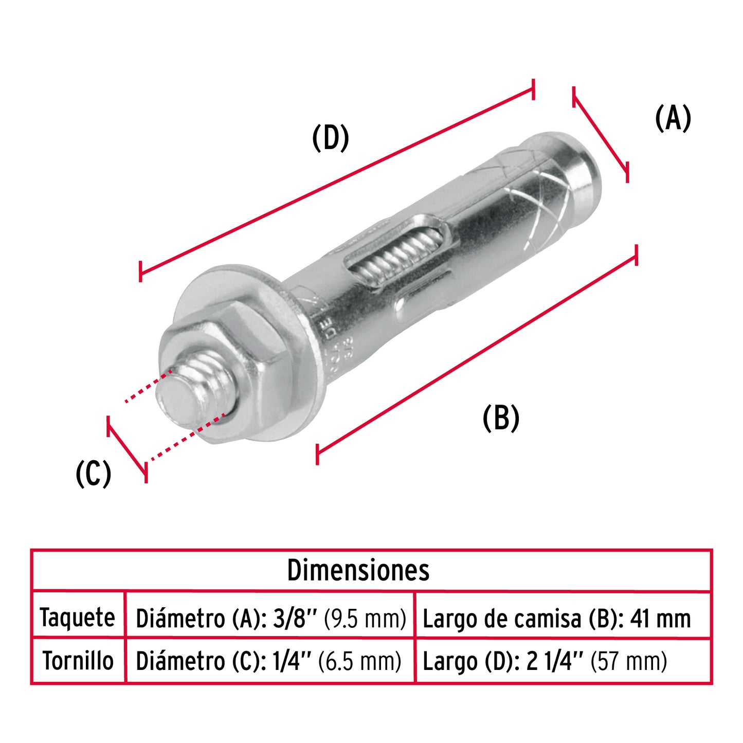 Taquete de expansion 1/4 con tornillo 47223 Fiero Pieza