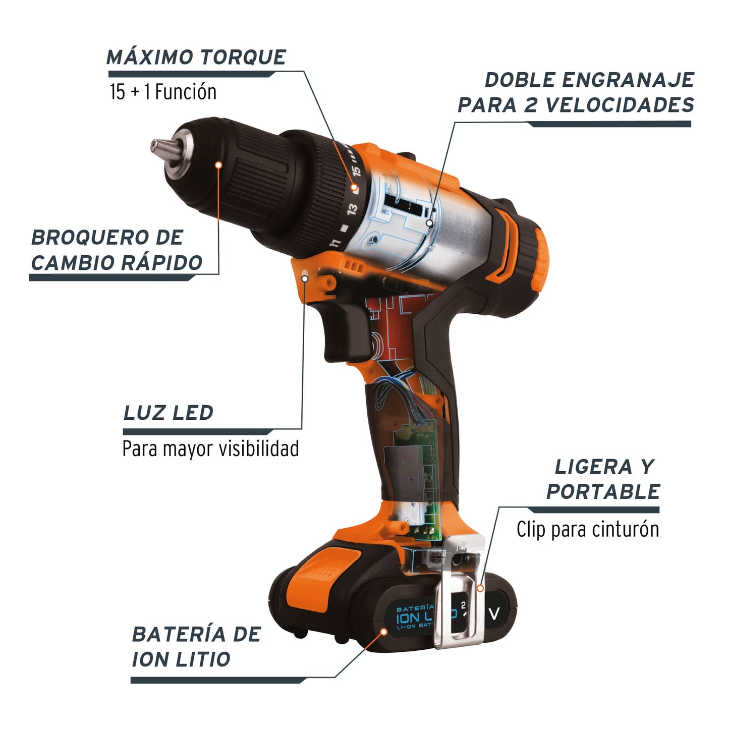 Taladro inalambrico Profesional 3/8p 12 V 18153 Truper Pieza