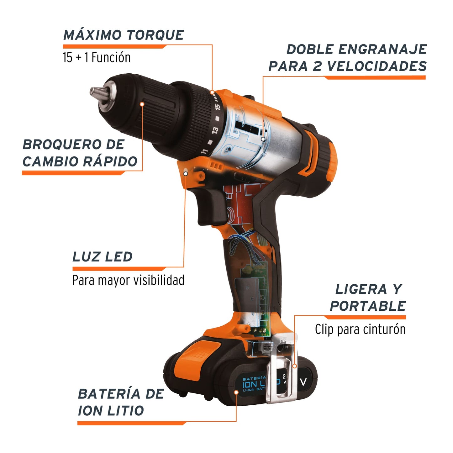Taladro inalambrico Profesional 3/8p 12 V 18153 Truper Pieza