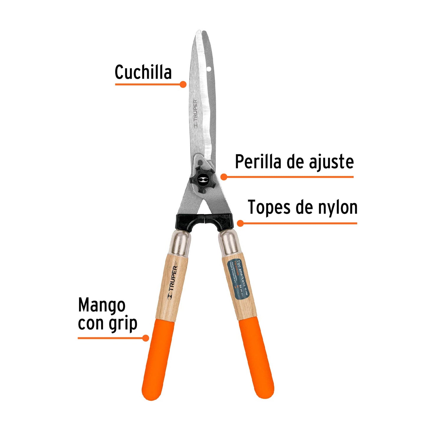 Tijera para podar 58 cm filo ondulado mango madera con grip 18390 truper