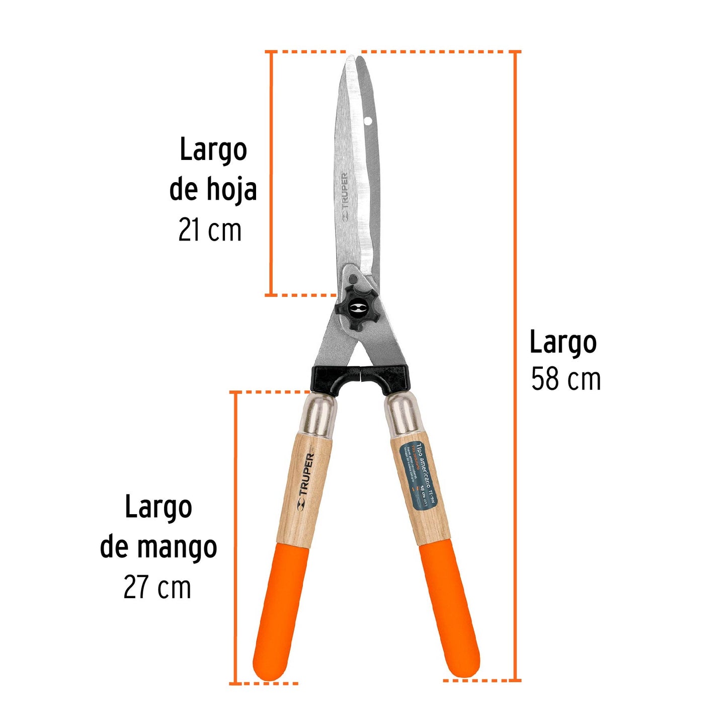 Tijera para podar 58 cm filo ondulado mango madera con grip 18390 truper