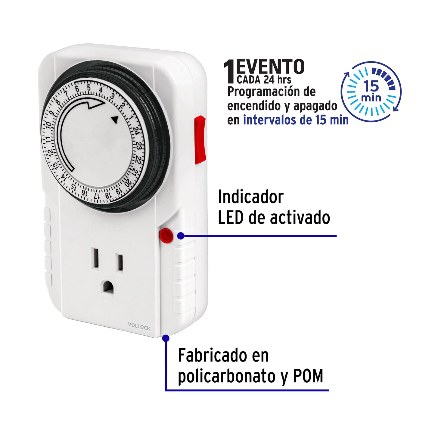 Temporizador analogico 1 evento volteck 48385 Pieza