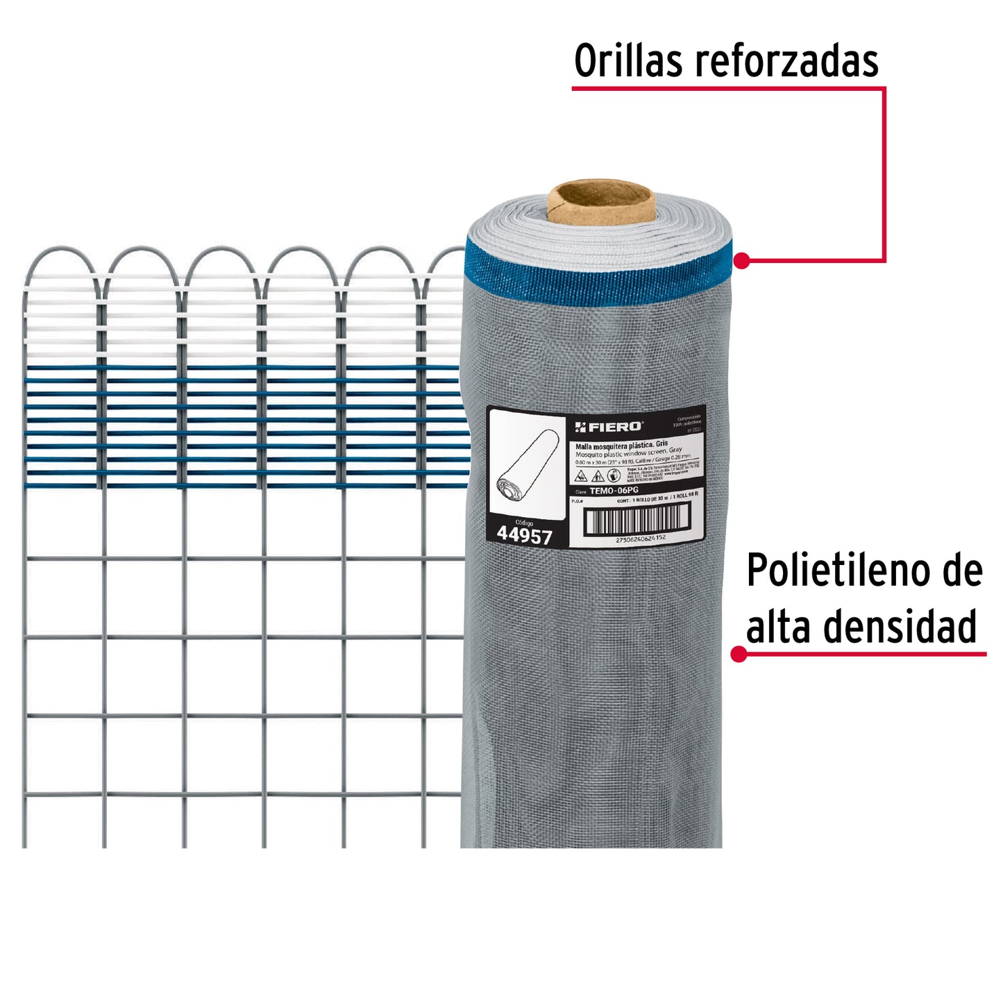 Malla mosquitera plastica 0.60 x 30 m gris 44957 Fiero Metro