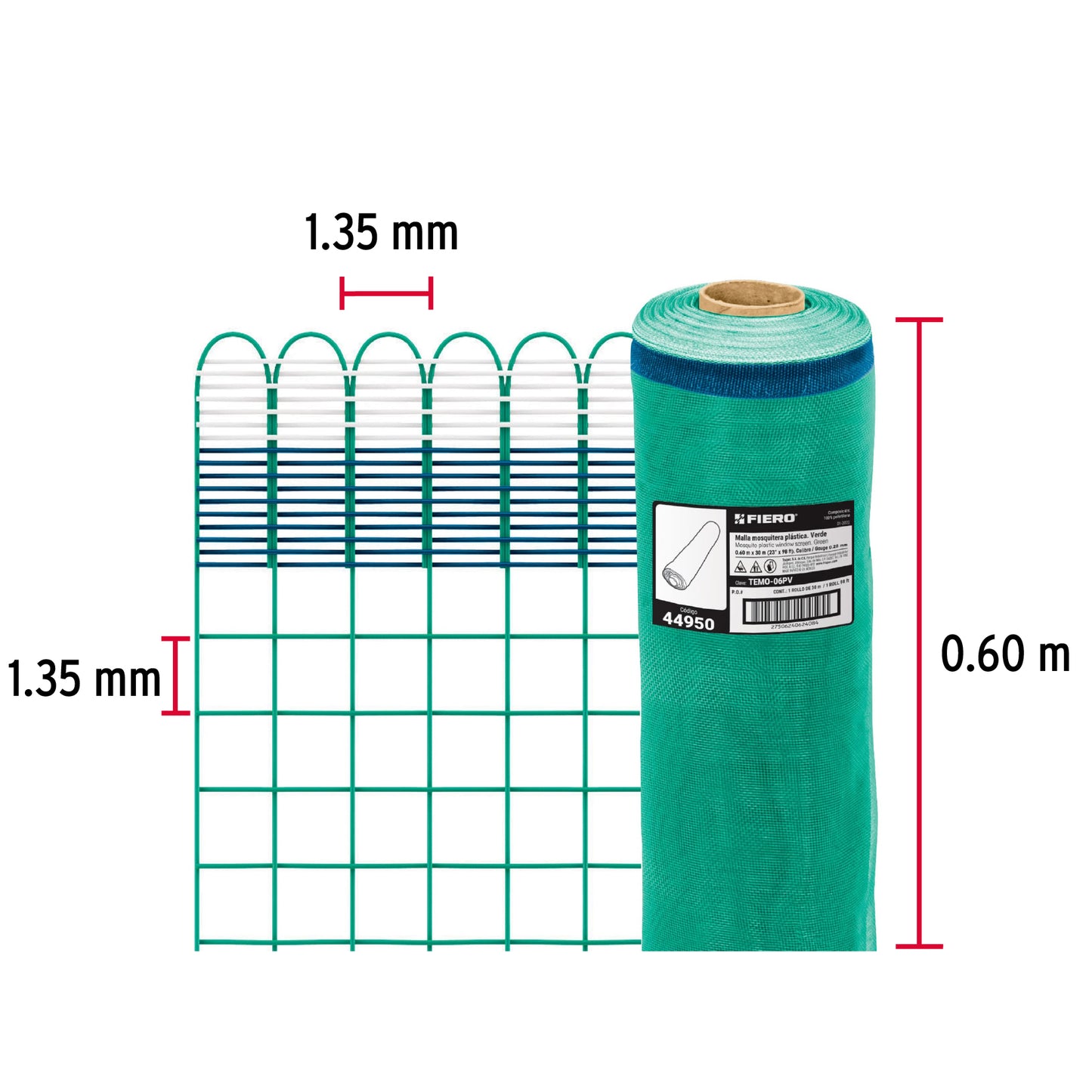 Malla mosquitera plastica 0.60 x 30 m verde 44950 Fiero Metro