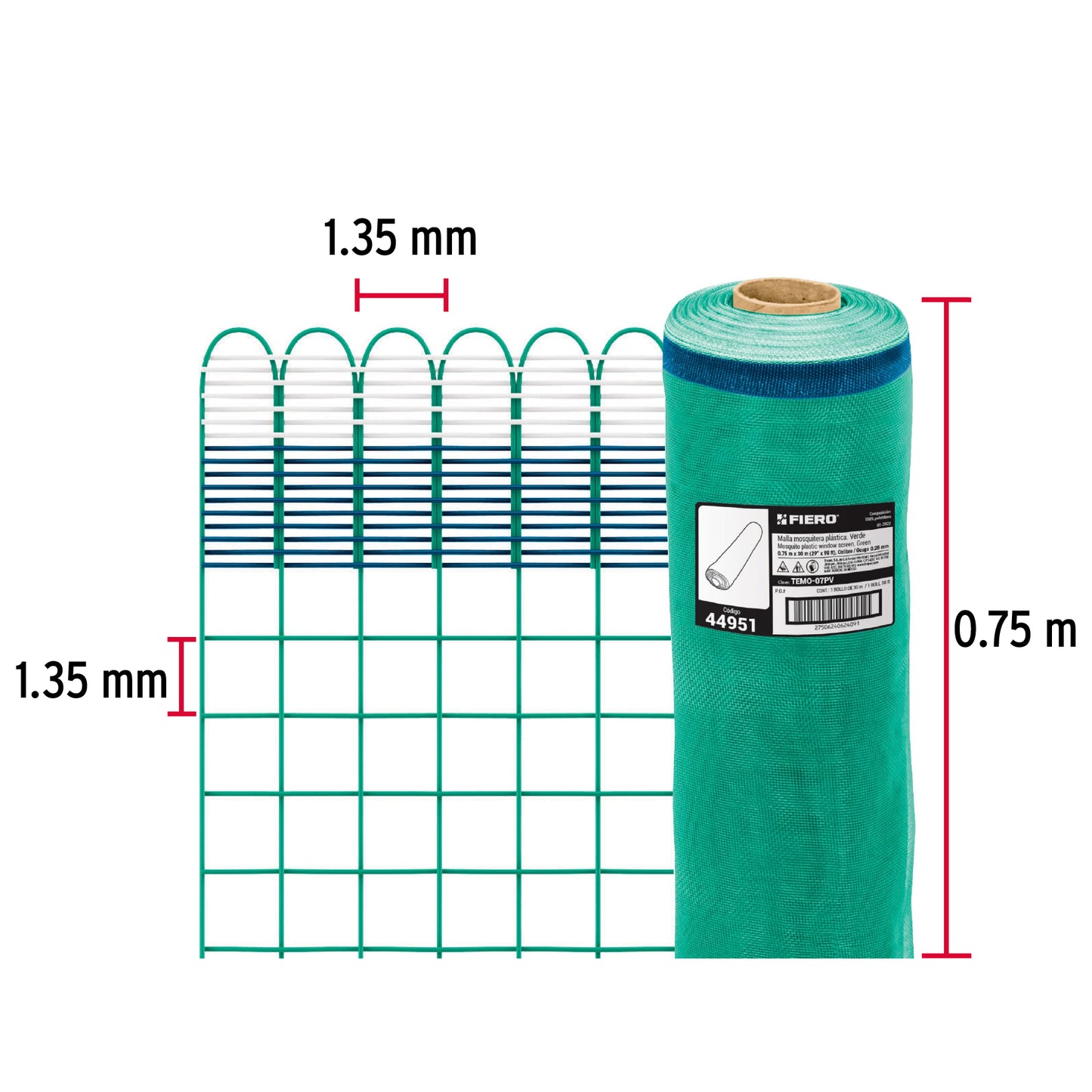 Malla mosquitera plastica 0.75 x 30 m verde 44951 Fiero Metro