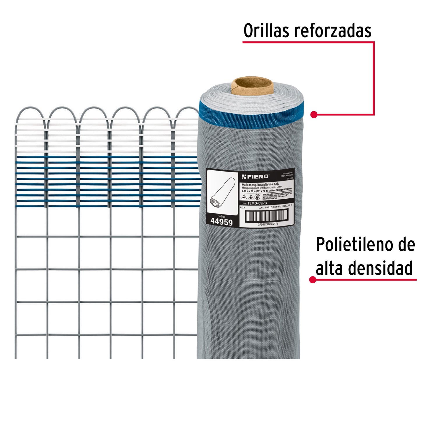 Malla mosquitera plastica 0.90 x 30 m gris 44959 Fiero Metro