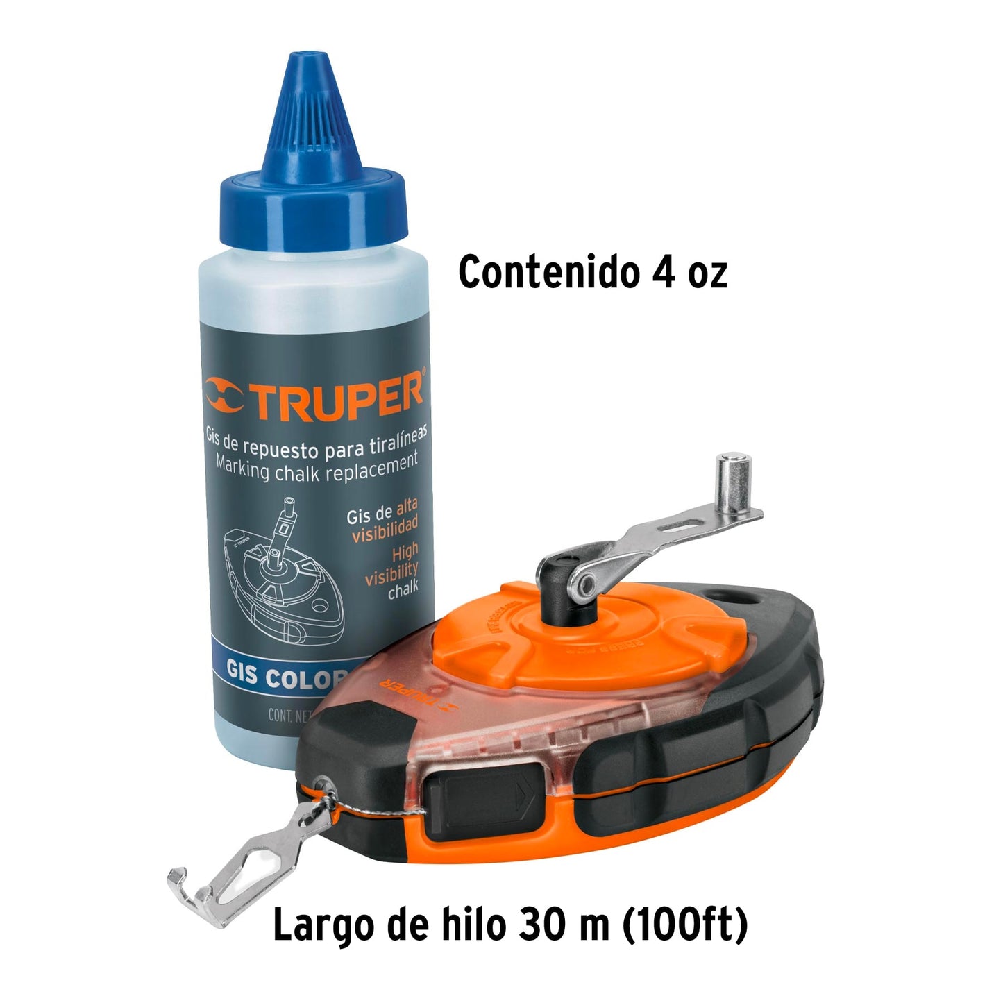 Tiralíneas 100 ft cuerpo plástico incluye gis 18575 Truper Pieza