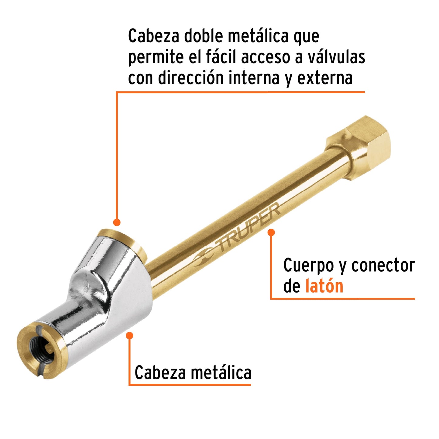 Valvula inflador cabeza doble cuerda 1/4 npt Pieza