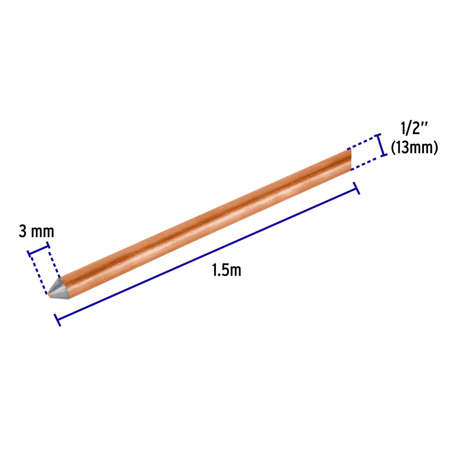 Varilla de acero cobrizado a tierra 1/2 de 1.5 m 46124 Volteck Pieza