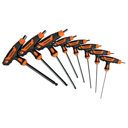 Juego 8 llaves hexagonales std extralarga mango T, punta bola 100934 Truper