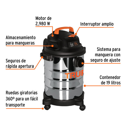 Aspiradora de solidos y liquidos 5 alones acero inox 101523 truper Pieza