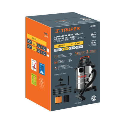 Aspiradora de solidos y liquidos 5 alones acero inox 101523 truper Pieza