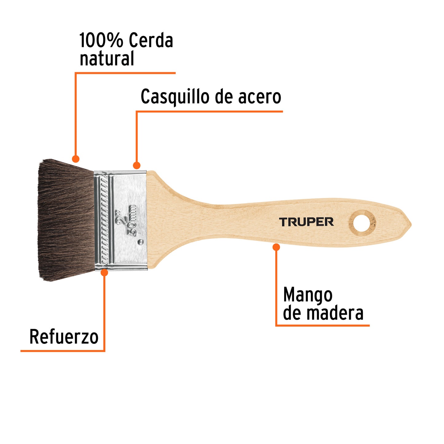Brocha pelo de camello de 2" con mango de madera 12468 Truper Pieza
