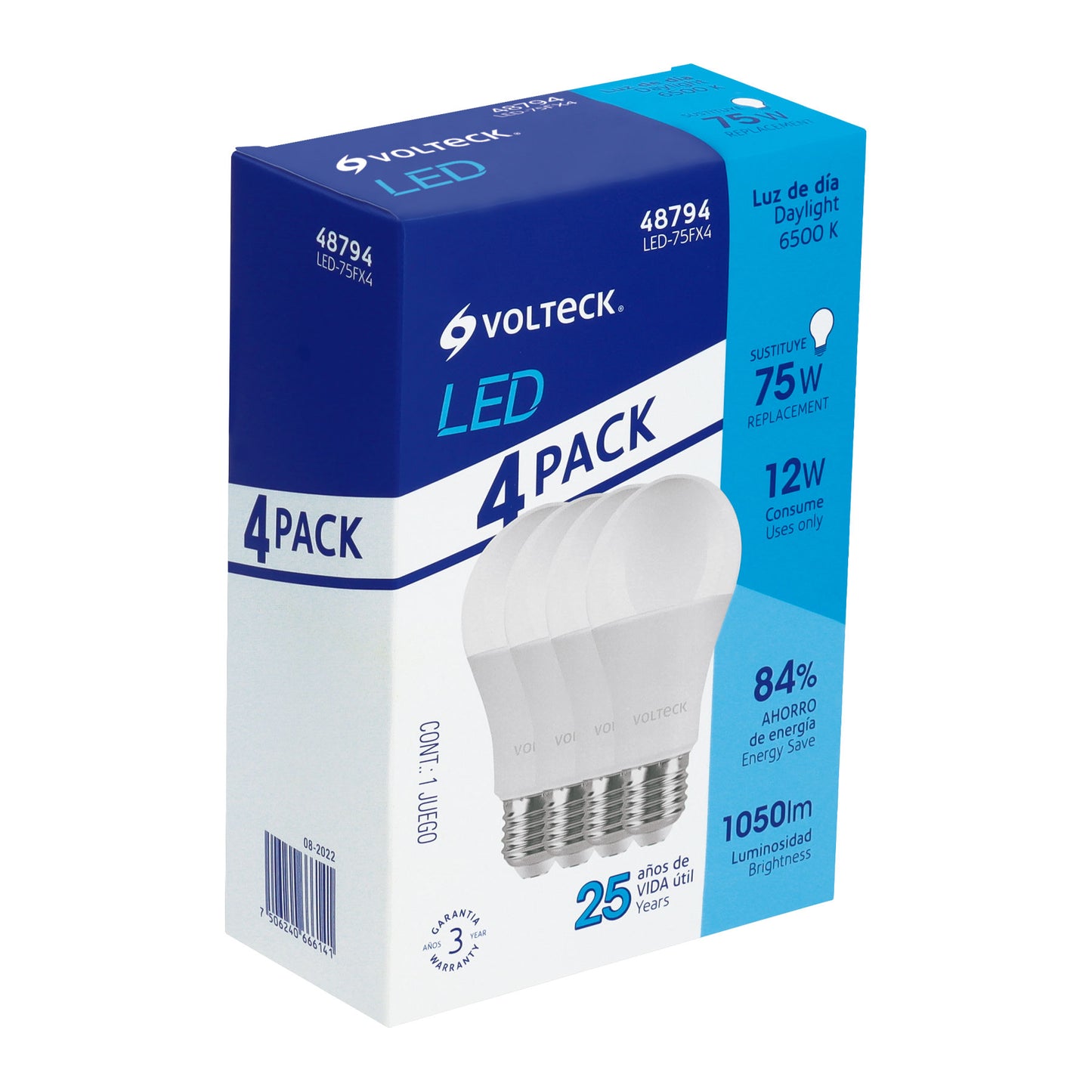 Foco de LED A19 12W E27 luz de dia 4 piezas en caja 48794 Volteck